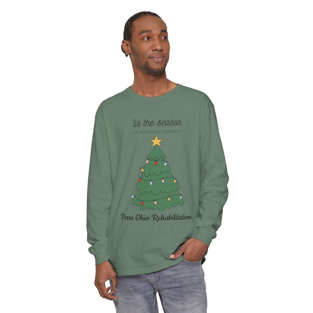 Holiday Tree Long Sleeve Tee — "’tis the season for physical therapy" (Penn Ohio Rehabilitation)