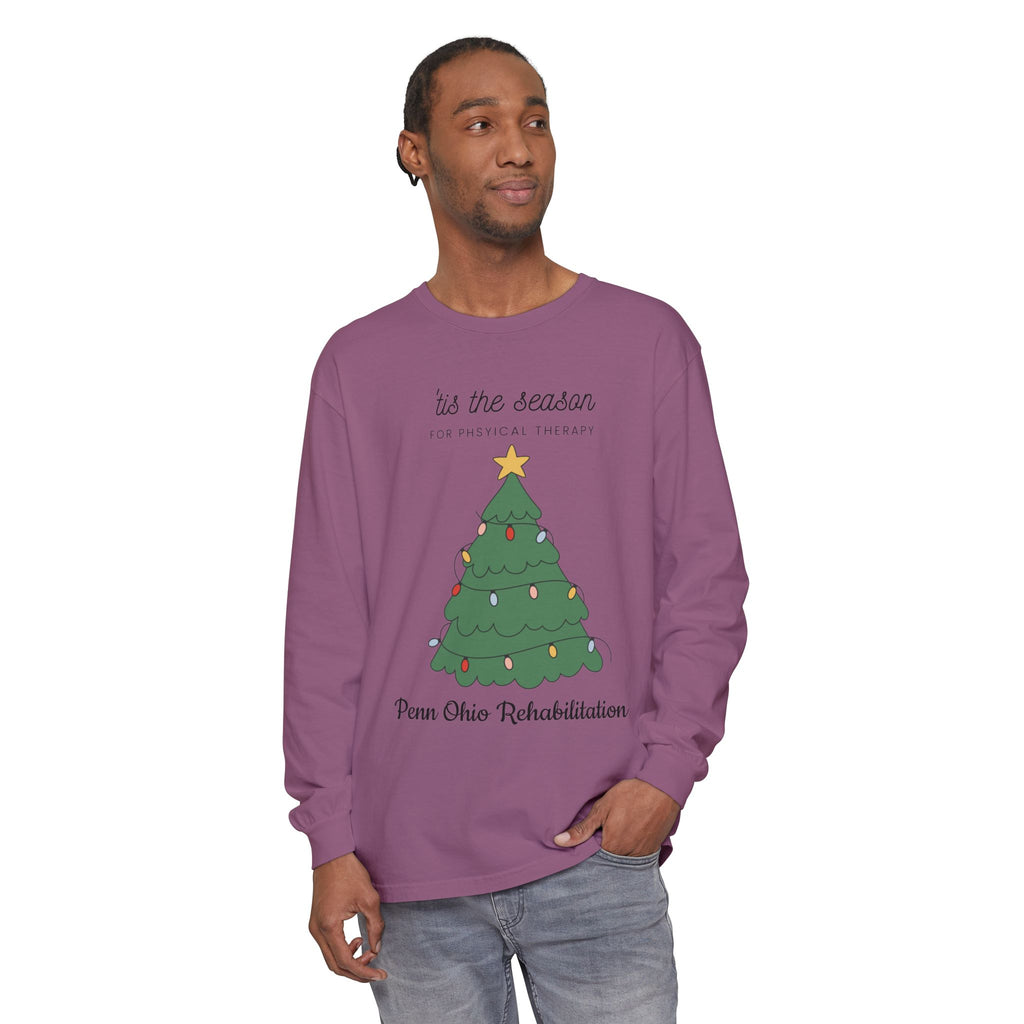 Holiday Tree Long Sleeve Tee — "’tis the season for physical therapy" (Penn Ohio Rehabilitation)