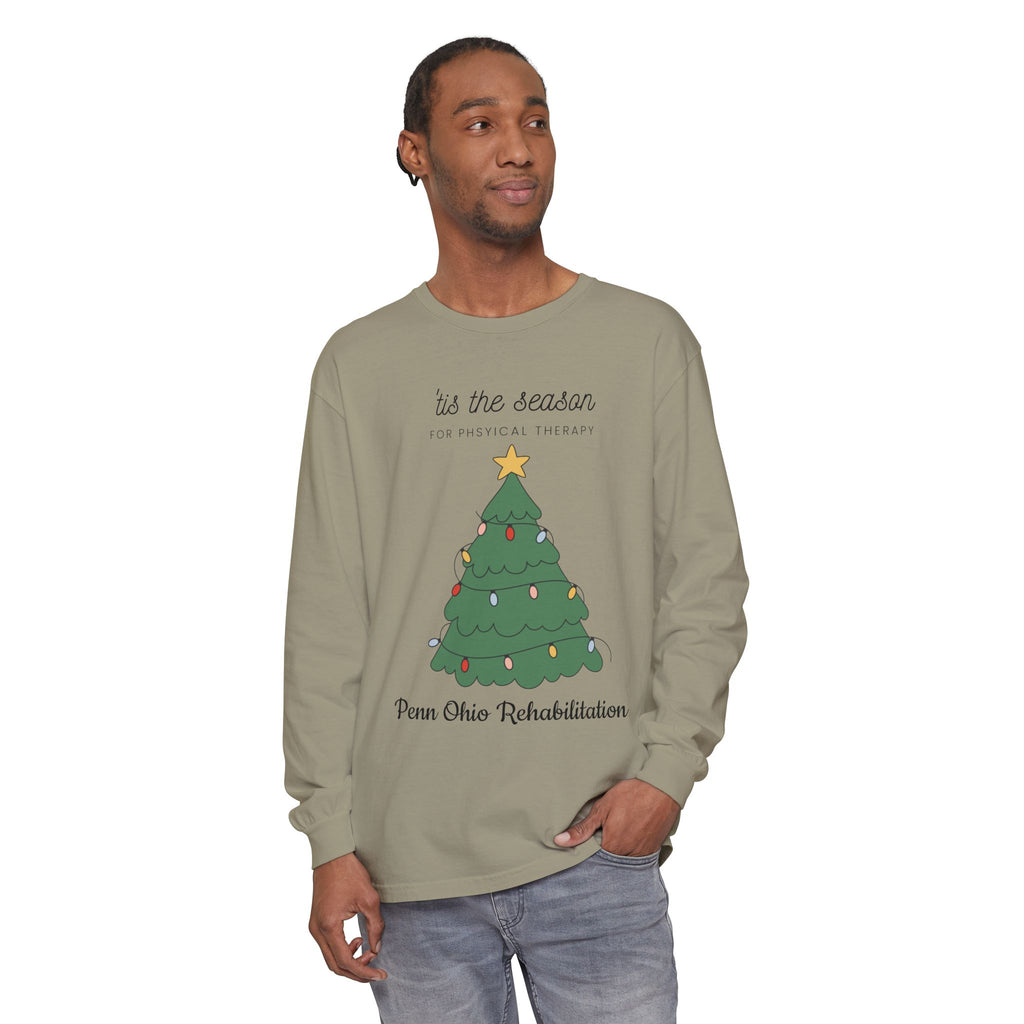 Holiday Tree Long Sleeve Tee — "’tis the season for physical therapy" (Penn Ohio Rehabilitation)