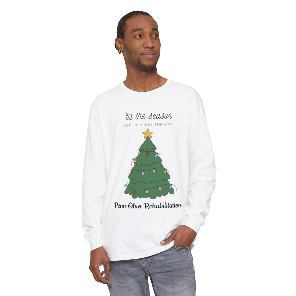 Holiday Tree Long Sleeve Tee — "’tis the season for physical therapy" (Penn Ohio Rehabilitation)