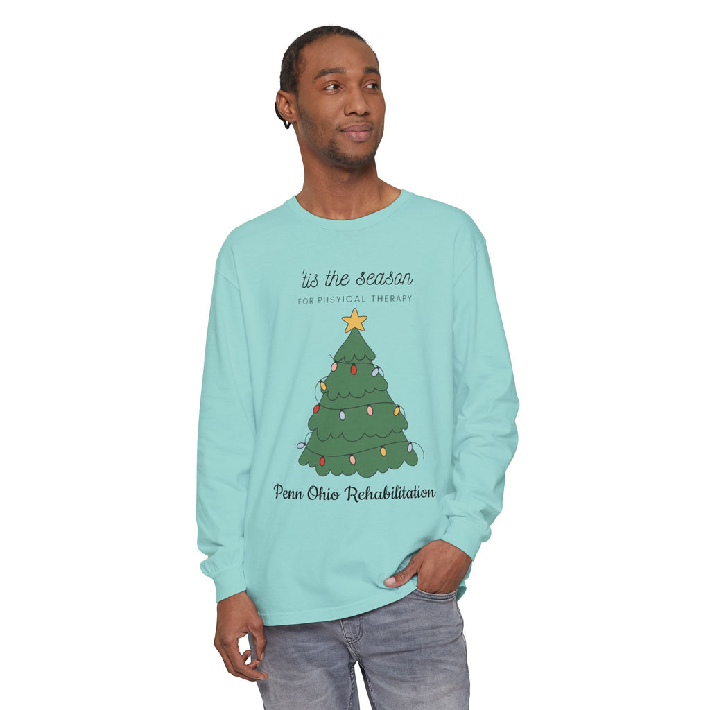 Holiday Tree Long Sleeve Tee — "’tis the season for physical therapy" (Penn Ohio Rehabilitation)